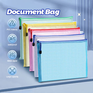 A4 Mesh Zipper File Folder Tuition Bag School Subject Separator Office Filing Organizer Waterproof PVC Thick Document Bag文件袋