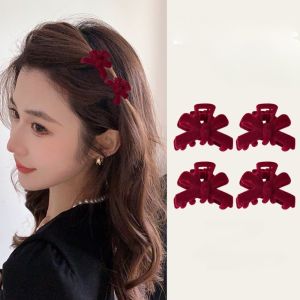 1pair Wine Red Pearl Bow Hairclip New Year Hairclip for Women Girls Fashion Accessory