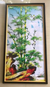 Hiasan Dinding Cetak Gambar Lukisan Pohon Bambu dan Burung Plus Bingkai Uk:100cm x 50cm