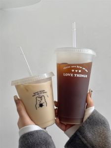 Non-Disposable Large Capacity Plastic Straw Cup Portable Coffee Cup for Women Summer Handheld Cup  Style Korean Design