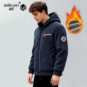 เสื้อโค้ทขนแกะผู้ชายปี 2025 แบบหนา อุ่น กันลม ทรงหลวม สำหรับกิจกรรมกลางแจ้ง มีฮู้ด ลายทหารนอร์เวย์ คุณภาพดี