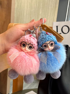 Adorable Fox Fur Barbie Doll Toy Girl Princess Car Keychain Hanging Decoration Plush Doll Book Bag Pendant Cute Soft Toy