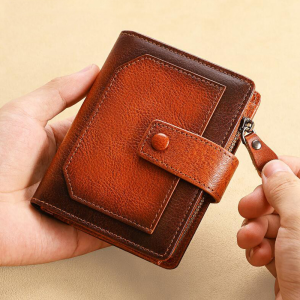 BANYANU Functional Men Short Purse Casual Travel Vertical Anti RFID Brown Cow Genuine Leather Wallet for Men 2024 Father Birthday Gift