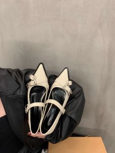 Retro Black Pointed Toe Chunky Heel Womens Shoes Mary Janes Fashionable Leather Footwear for Young Women Ages 18-40