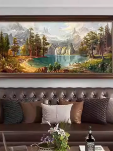 European Style Horizontal Wood Frame Mural Living Room Wall Art Vintage Landscape Mural Home Dector