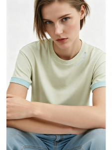 AMII | Casual Loose Letter Heart Embroidery Rhinestone Contrast Color T-Shirts