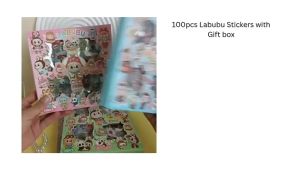 YY.100pcs Labubu Stickers with Gift box /PVC Sticker/Transparent Cartoon Sticker /Waterproof STICKERS For Notebook.