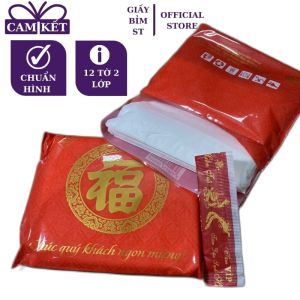 Thùng 100 gói giấy ăn đám cưới ăn tiệc 12 tờ/gói x 2 lớp đỏ chữ hỉ có kèm tăm