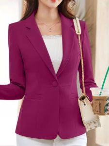 2024 New Korean Style Womens Fashion Slim Fit Short Suit Jacket Spring Autumn Casual Ladies Pocket Square