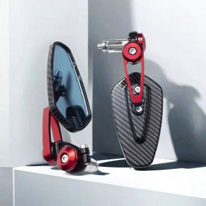 Universal Motorcycle Aluminum Rearview Mirror Carbon Fiber Pattern Handlebar Mirror Blue Glass Anti-Glare Handle End Side Mirror