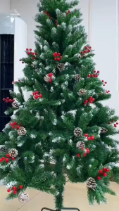 Snow Flocked Christmas Tree 3FT/4FT/5FT Red Berries Pine Cones Artificial Xmas Tree with Metal Stand Holiday Decor