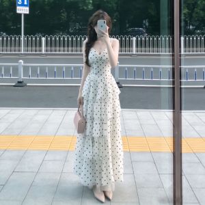 CHANGTONG | Polka Dot V-Neck Strapped Dress