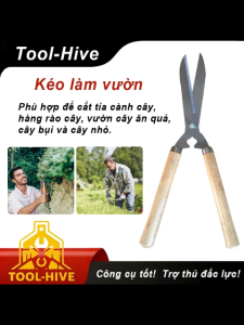 Tool-Hive Kéo cắt cỏ cán gỗ kéo cắt hàng rào kéo làm vườn tại nhà