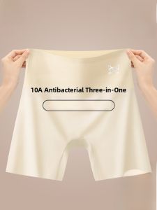 Miiow | Ice Silk Seamless Safety Pants Womens Underwear Flat Angle Briefs Thin Summer High Waist Cotton Crotch Youth Belly Control