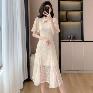 2024 Summer New Arrival Lace Dress Female Slim Fit Sweet New Chinese Style Cheongsam Graceful and Fashionable A- line Vintage Skirt