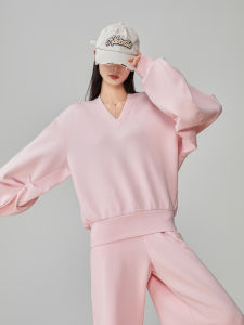 XIAODADEHUA | Pink V-neck Lazy Casual Sport Suit 2 Pieces