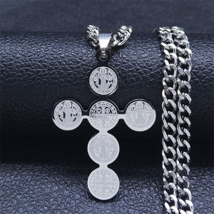 2023 Fashion Stainless Steel Cross Necklace for Women Men Saint Benedict Gold Color Necklaces Jewelry Gifts collar cruz N3450S05