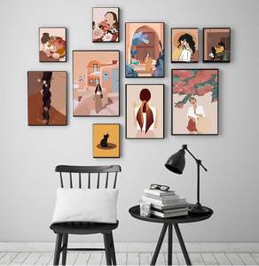 1pc frameless Elegant Woman Illustration Flower Modern Art Canvas Painting Nordic Posters and Prints Wall Pictures Living Room D