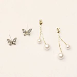 Dual-Wear Butterfly Pearl Tassel Earrings