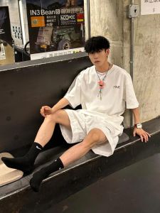 American Style Retro Back Dolphin Printing Short-Sleeved T-shirt Mens Summer Loose Hip Hop Heavy Weight Pure Cotton Small Neckline T-shirt