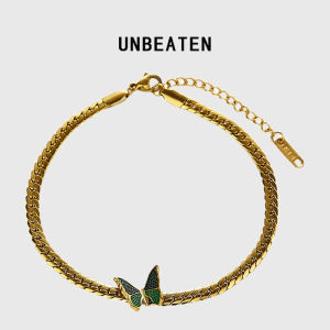 สร้อยข้อเท้าผีเสื้อสีเขียวไททาเนียม 2025 ใหม่ ไม่ซีดจาง ดีไซน์หรูหรา น้ำหนักเบา แฟชั่น สร้อยข้อเท้าผู้หญิง