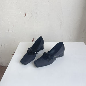 French Design Mary Jane Shoes Square Head Butterfly Knot Chunky Heel Womens Single Shoes Fashionable Fairy Style Slip-On Pumps