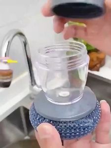 Bàn Chải Cọ Rửa Đa Năng cầm tay có bình chứa chất lỏng miếng búi thép mềm chà nồi chảo rửa chén bát làm sạch bếp nhà cửa