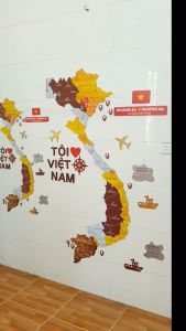 Bản đồ gỗ Việt Nam (Size 60 1m 1.5m) bản có đầu biển số 63 tỉnh thành  lắp ghép dán tường  decor tráng trí.