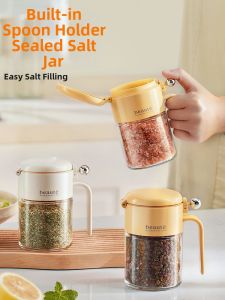 HALEXIONG | Round Glass Seasoning Container Moisture-Proof Kitchen
