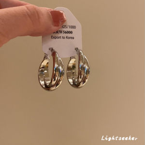 Geometric Cross Double Ring Metal Feel Earrings New 2025 Unique Luxury Sensation Fashionable Jewelry for Women