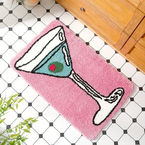 VIKAMA Pink Martini Wine Glasses Kitchen Entrance Floor Mat Bathroom Shower Area Absorbent Carpet Soft Home Decoration