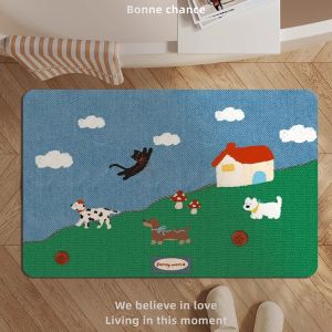 Thảm Phòng Tắm Thấm Hút Nước Bằng Đất Ngọc Bích Denim Hình Chú Chó Nhỏ Chống Trượt Thảm Phòng Tắm Thảm Phòng Tắm Chống Trượt