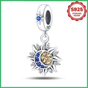 Hạt Charm Mặt Trời Mặt Trăng Sao Bạc 925 Sterling Làm Vòng Tay Dây Chuyền Tự Chế Quà Tặng Đính Hôn Sinh Nhật Zircon Cổ Điển
