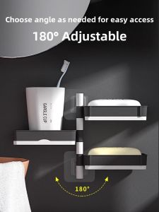 Premium Multi-layer Wall-mounted Soap Dish Drainage Bathroom Storage Rack Rotating High-end Toilet Household No-drilling Needed
