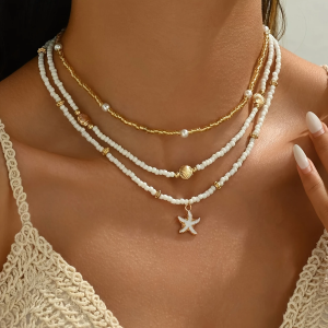 Dây Chuyền Choker Nhiều Lớp Thủ Công Làm Từ Hạt Cườm Dành Cho Nữ Kèm Mặt Dây Chuyền Hình Sao Biển Phong Cách Bohemian Thời Trang Mùa Hè Trang Sức Dự Tiệc Bãi Biển