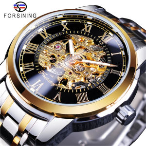 FORSINING 349 Mens Manual Mechanical Watch Skeleton Dial Steel Strap Business Clock Elegant Wrist Watches for Man reloj hombre