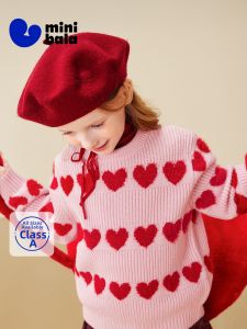 MINI BALA | Mini Childrens Red Bow and Heart Knit Sweater Autumn