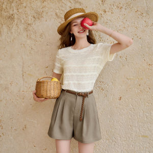 XIANGYING | White Lace T-shirt Light French Short Sleeves