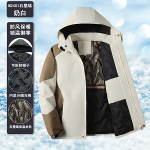 เสื้อแจ็คเก็ตผ้าฝ้ายหนาสำหรับผู้ชาย ฤดูหนาว เสื้อคลุมกันหนาวแบบลำลอง ทรงหลวม ปกหมวกถอดได้ แขนยาว ปกติ ใส่ไปงานปีใหม่