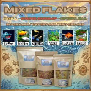 MIXED FLAKES (Krill-Brine Shrimp-Spirulina) Aquarium Fish Food Flakes 50g 100g 250g Ziplock Pouch