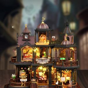 Zuuton DIY Wooden Dollhouse Kit Eltz Castle Miniature House With LED Lights And Furniture 3D Puzzle Model Building Set For Adult