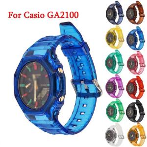 Transparent Resin Case+ Strap For Casio G-SHOCK GA-2100 Bracelet Replace Band Bezel Belt Gradient Rainbow Watchband 19 Colors