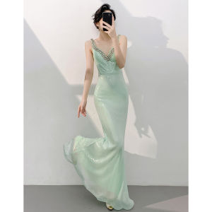 Champagne Evening Dress Fish-tailed Sequin Skirt