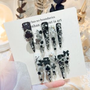 Nhựa Móng Tay Thủ Công Siêu Dài Nhọn Màu Đen Tối Màu Trắng Lớp Phủ Dày Phụ Kiện Trang Trí Móng Tay Đồ Trang Trí