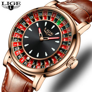 LIGE Luxury Mens Watch Fashion Large Turntable Dial Waterproof Quartz Watches Luminous Sports Business Man Watch Leather Clock