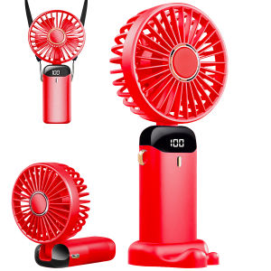 Quạt Cầm Tay Có Thể Gập Lại Sạc USB 5 Tốc Độ Tích Hợp Giá Đỡ Điện Thoại Màn Hình Kỹ Thuật Số Và Móc Treo Cổ