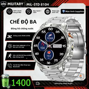 Đồng Hồ Thông Minh Quân Sự Mới 2026 Dành Cho Nam Pin 1400mAh Chống Nước Ngoài Trời IP68 Cuộc Gọi Bluetooth Đồng Hồ Thể Thao Có Đèn Pin SOS Theo Dõi Sức Khỏe