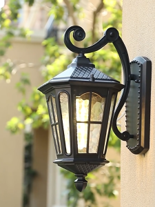 Outdoor Wall Light Fixtures Black Roman Exterior Wall Lantern Anti-Rust & Waterproof Water Ripple Glass Outside Wall Sconce Porch Light for House Garage