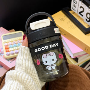 Portable Cartoon Straw Cup Plastic Water Bottle Men Women High Aesthetic Value Student Children Anti-Slip Silicone Heat Resistant Water Bottle