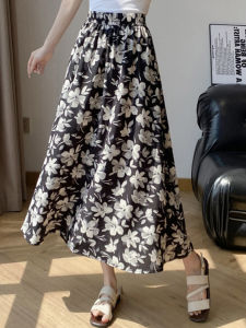 Summer 2025 New Floral Print A-Line Midi Skirt Womens Slimming Drapey High Waist Skirt Versatile High Quality Chinese Made
